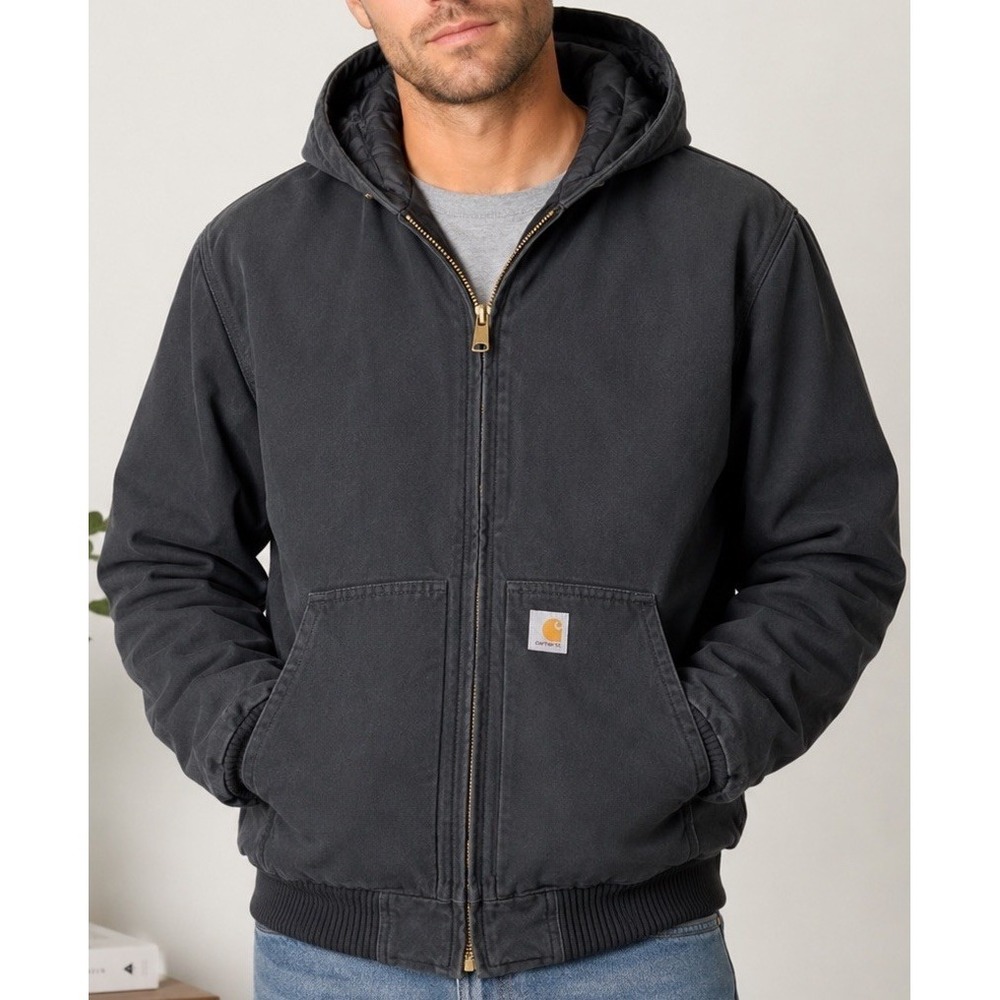 Carhartt Jacket Mens L Duck Insulated 104050 BLK Thinsulate Coat Hooded Canvas